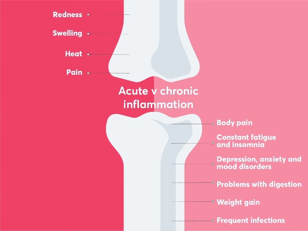 What are the symptoms of acute inflammation? 