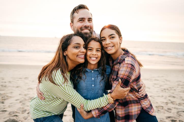A happy family on a beach