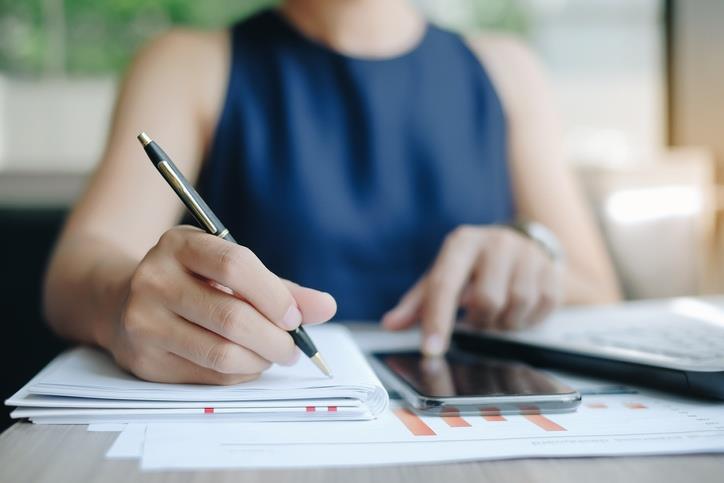 A female checking accounts