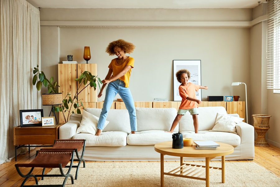 lady and a son playing happily
