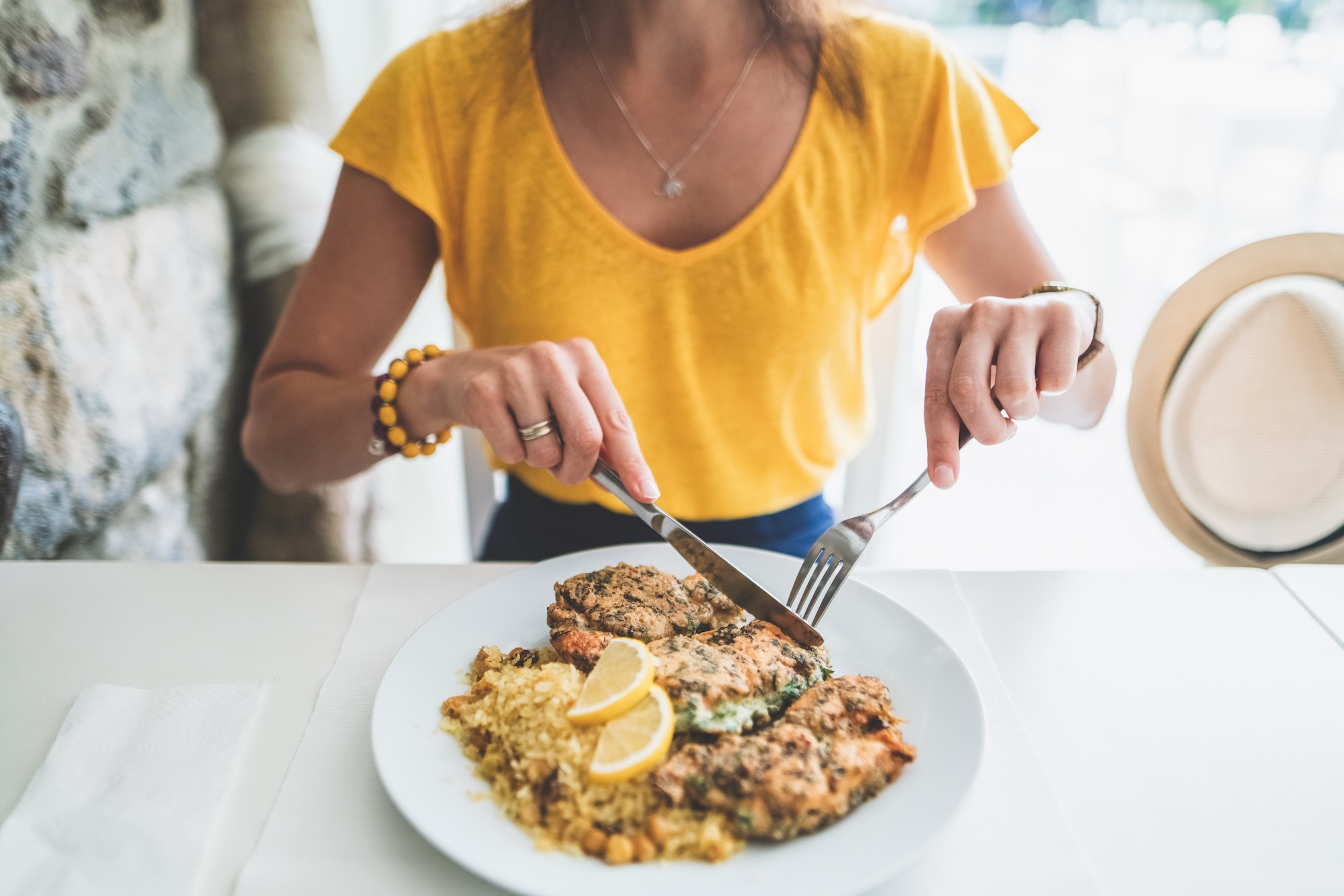 lady eating food