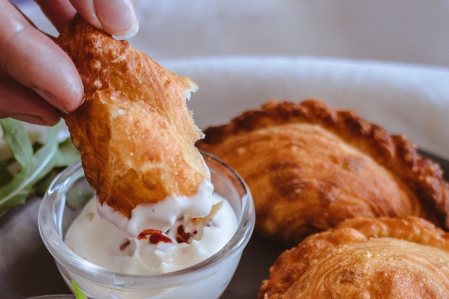 Curry puffs and kachumber salad