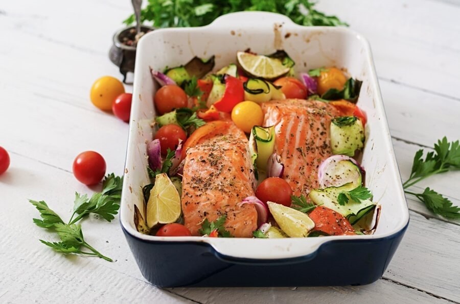 One pan turmeric ginger salmon with vegetables