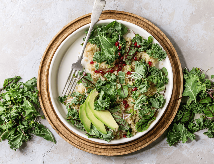 Crispy tofu kale grain salad